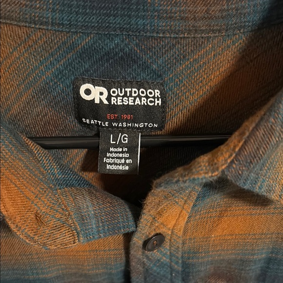 Outdoor Research Teal and Tan Plaid Flannel Shirt - Picture 2 of 5